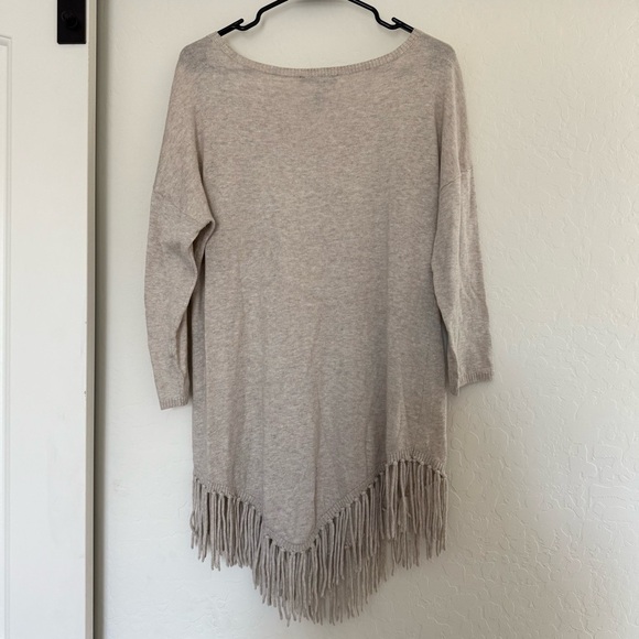 INC International Concepts Heather Fringe Tassel Sweater Beige Boho Winter Top L - Picture 2 of 5